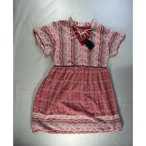 Knox Rose Boho Peasant V-Neck Red and White Paisley Dress Women's Small Cowgirl